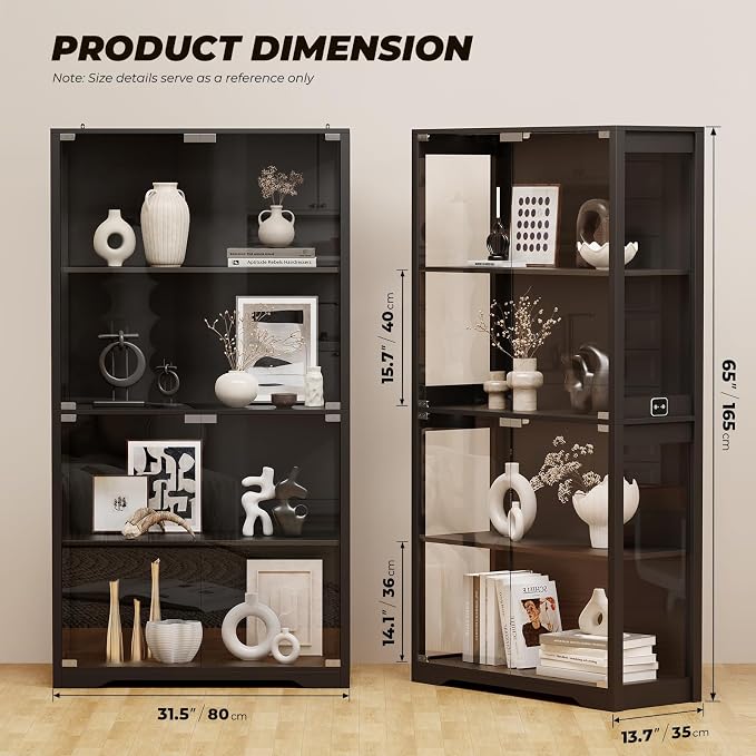 BROTTAR Display Cabinet with Glass Doors, 4-Tier Display Case, Storage Cabinets - Image 2