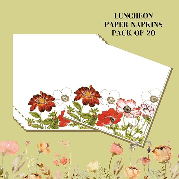 20-ct 13x13 Flowers Paper Luncheon Decoupage Napkins, 3-Ply Servilletas Printed Flower Anemones with Georginia Cocktail Napkin for Art, Dinner and Party, Disposable Napkins Decor