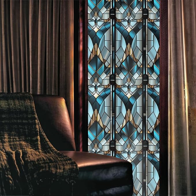 16“x118 Geometric Mosaic Stained Glass Window Films Decorative Window Privacy - Image 2