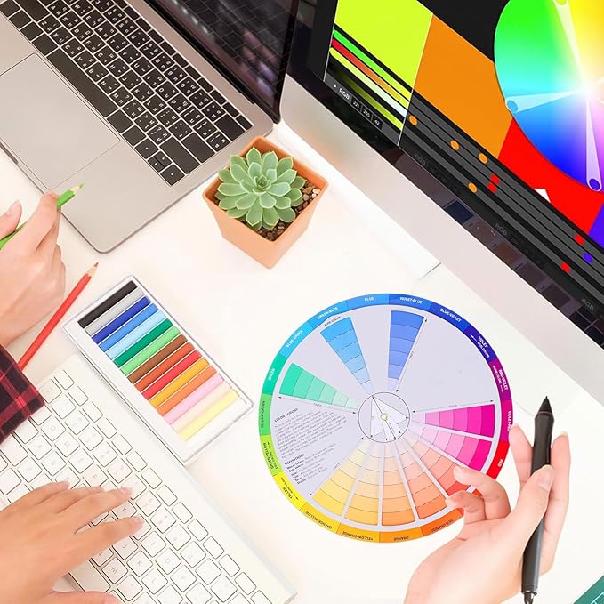 Garneck Creative Color Wheel Learning Chart Color Mixing Rotation Tool for Art and Nail Professionals Easy Use Colour Guide with Tints Shades and Definitions