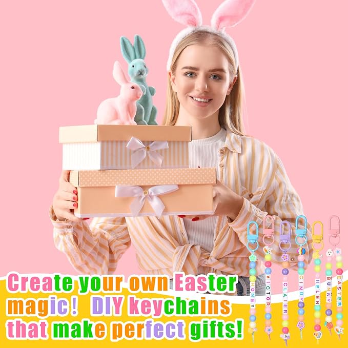 Landical 564 Pcs Easter Bead Keychain Kit DIY Easter Basket Name Tags Key Chain - Image 5