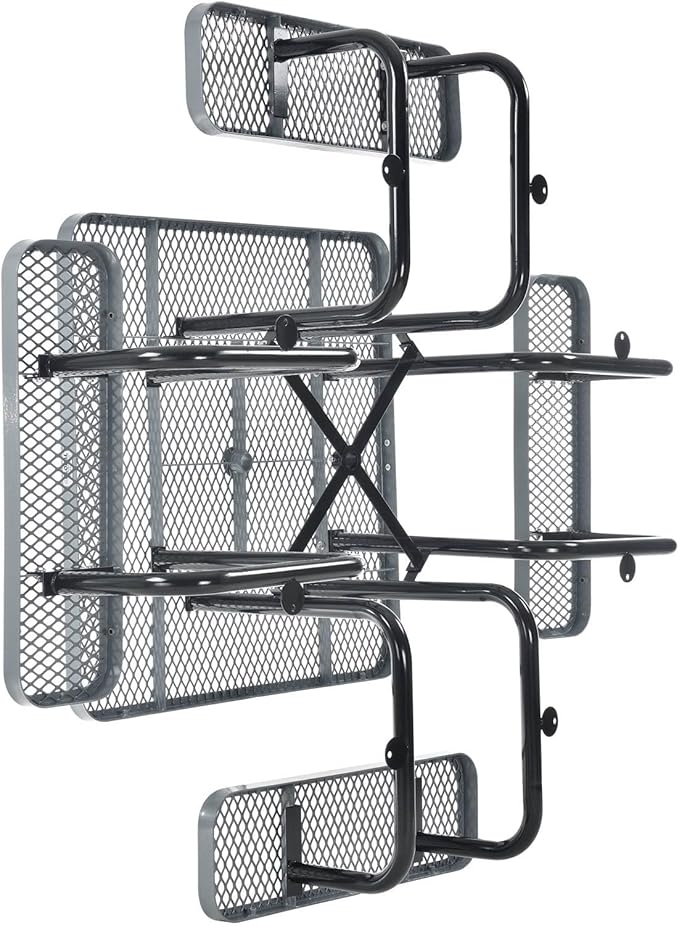 Global Industrial 46" Square Picnic Table, Expanded Metal, Gray Thermoplastic Coating, Attached Benches, 1-1/2” Umbrella Pole Hole, Outdoor-Rated, 1000 lb Capacity