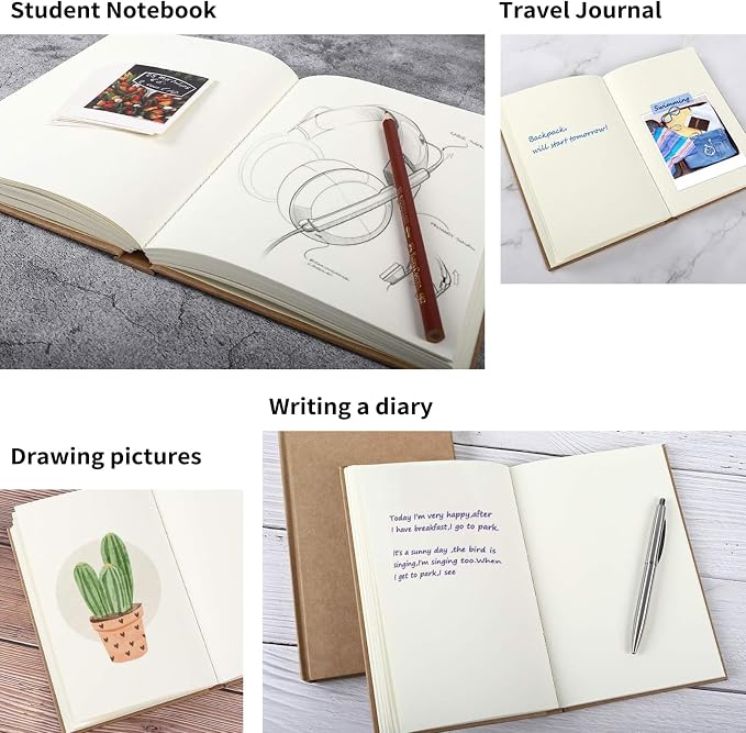 EOOUT 3pcs Blank Notebook, A5 Hardcover Sketchbook 120 Sheets 240 Pages Unlined - Image 5