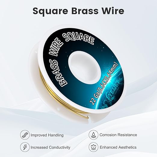 Thin Square Brass Wire 0.64mm 50 Feet - 22 Gauge Precision Wire for Electronics, Clockmaking, Micro Jewelry
