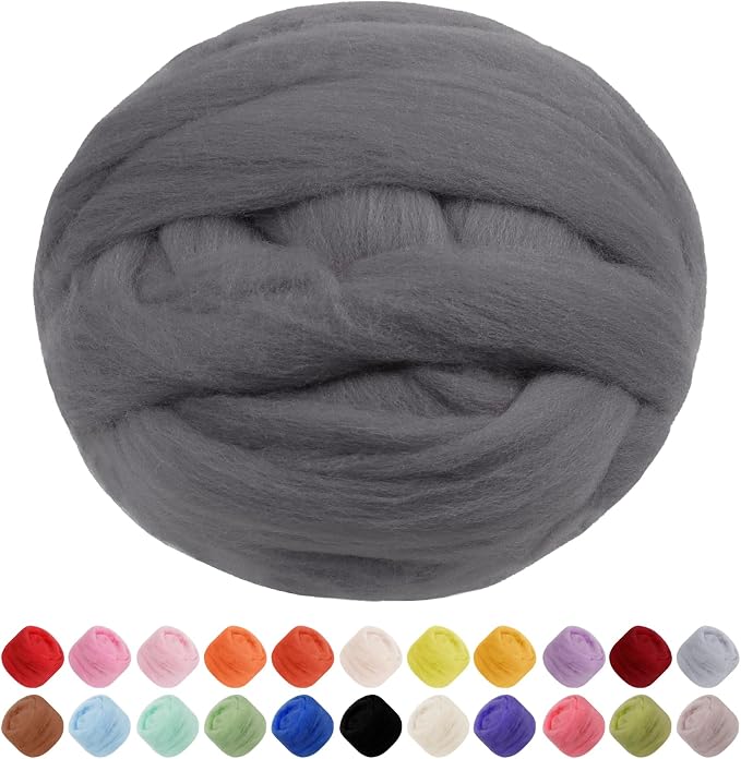 JeogYong Needle Felting Wool, 7.05oz Wool Roving Chunky Wool Yarn, Medium Grey by JeogYong