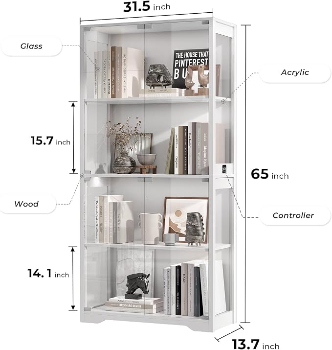 BROTTAR Display Cabinet with Glass Doors, 4-Tier Display Case, Storage Cabinets - Image 2