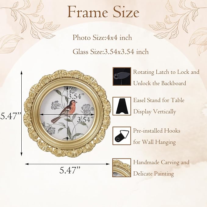 Vintage Picture Frames 4x4 Round Gold Antique Picture Frames - Image 2