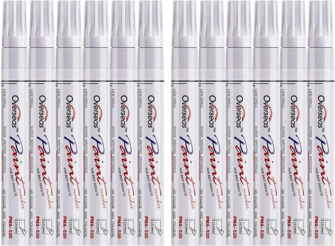 Overseas 12 White Paint Pens Permanent Markers, Oil Based Paint Markers | by Overseas