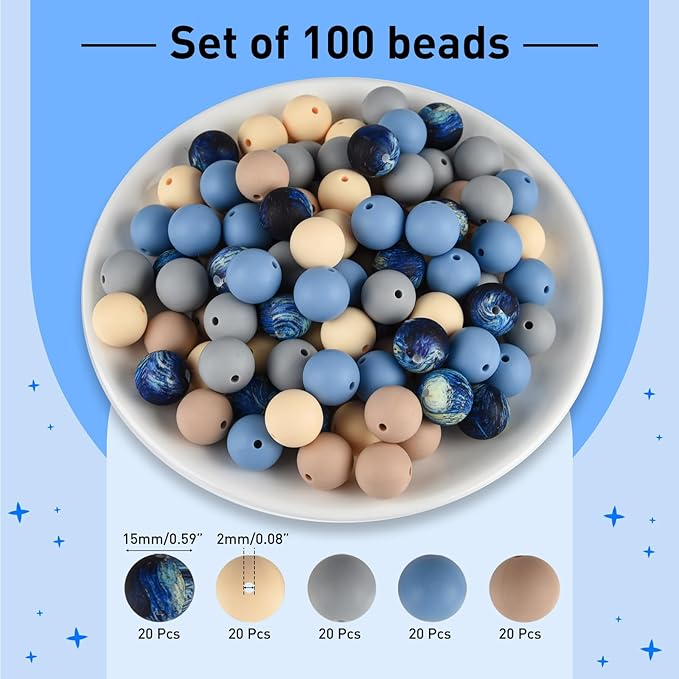 ASTARON 100 Pcs 15mm Silicone Beads - Image 2
