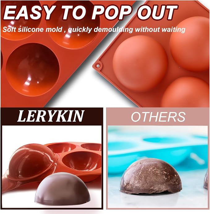 Lerykin 3 Pack Extra Large 5-Cavity Semi Sphere Silicone Molds, Half Sphere - Image 4