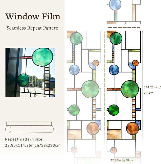 Original Hand Drawn Faux Stained Glass Window Film Double-Sided Texture Static - Image 5