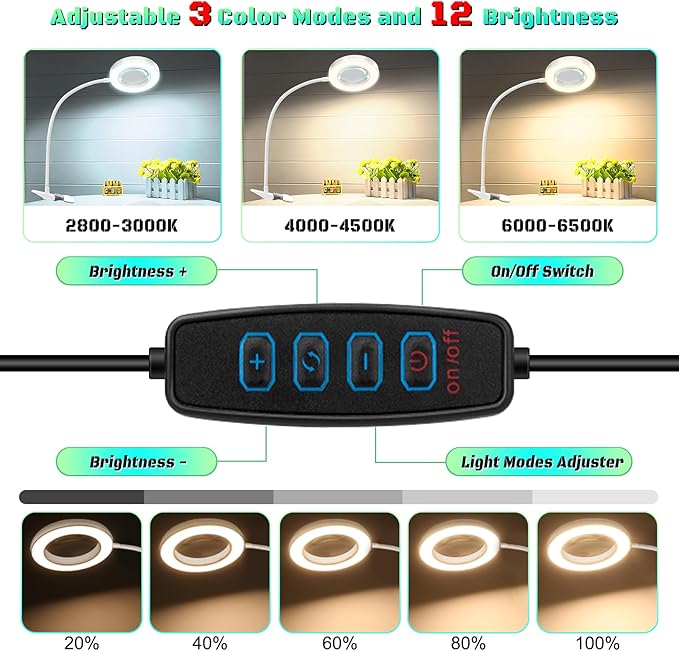 10X Magnifying Glass with Light, Clip on Mganifier with Light, 48 LED Desk - Image 2