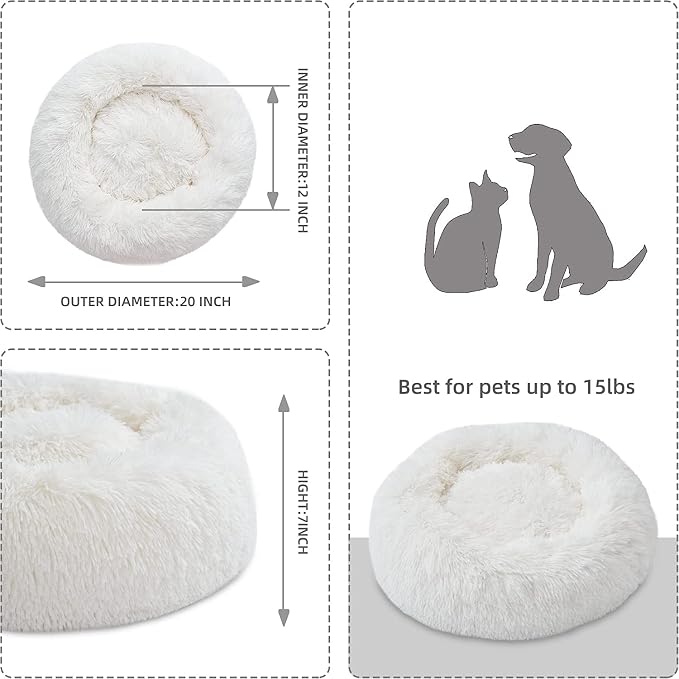 White Faux Fur Cat & Dog Beds 20 inches - Image 2