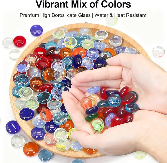 Mixed Gemstone Vase Fillers, Mixed Colour Glass Stones Flat Bottom Marble Beads - Image 7