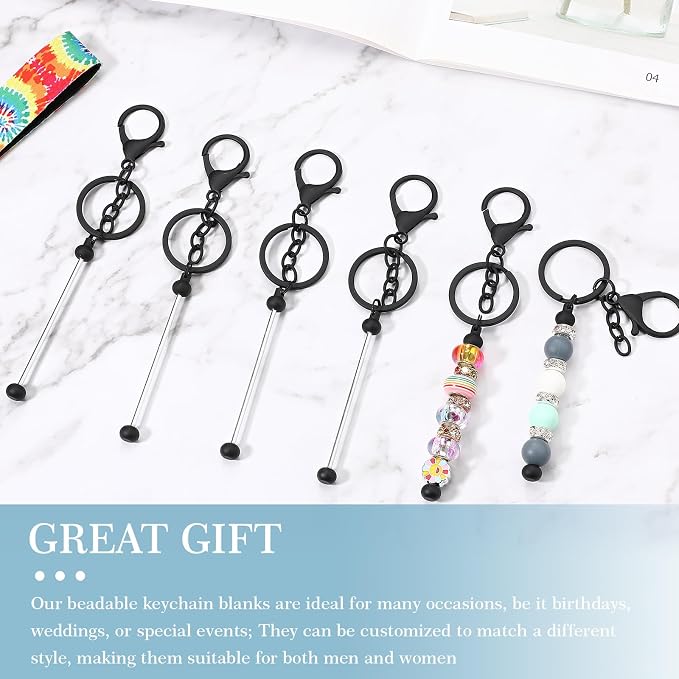 Tondiamo 12 Pcs Beadable Keychains Bars Bulk Blank Beaded Metal Keychain - Image 4