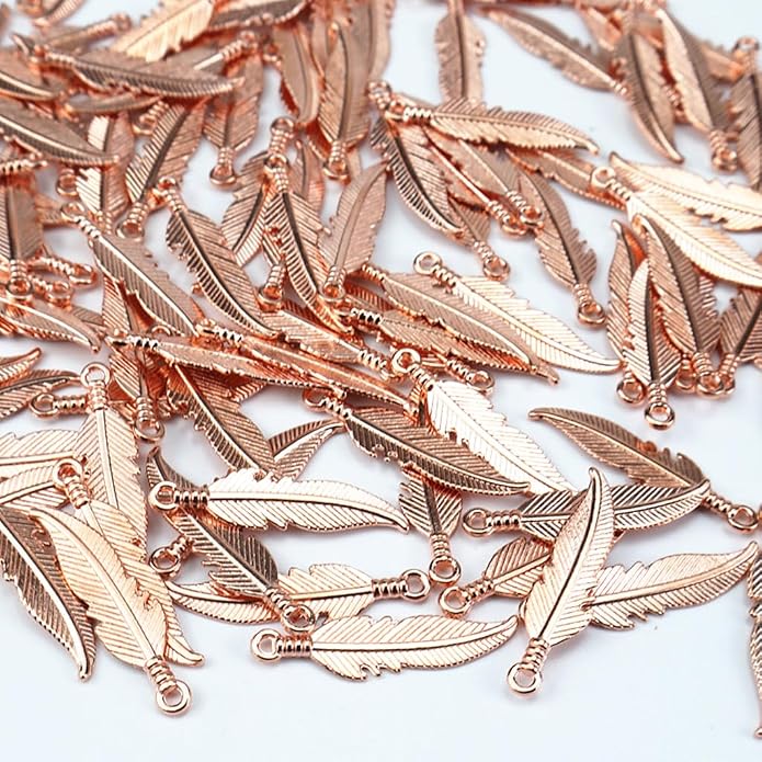 ALIMITOPIA 100pcs Alloy Feather Charms Pendants Easter Angel Wing Feather - Image 5