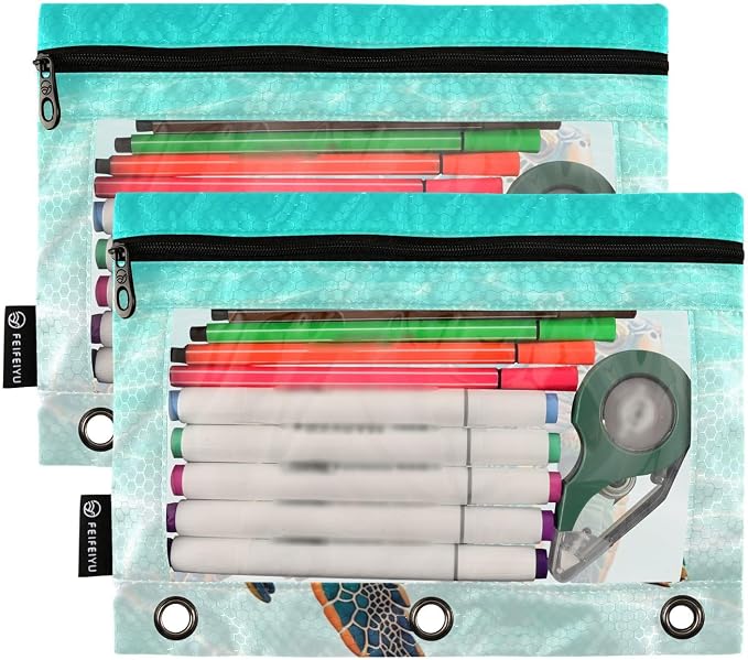 Sea Turtle Pencil Pouch for 3 Ring Binder, 2 Pack Waterproof Pencil Bags Clear - Image 2