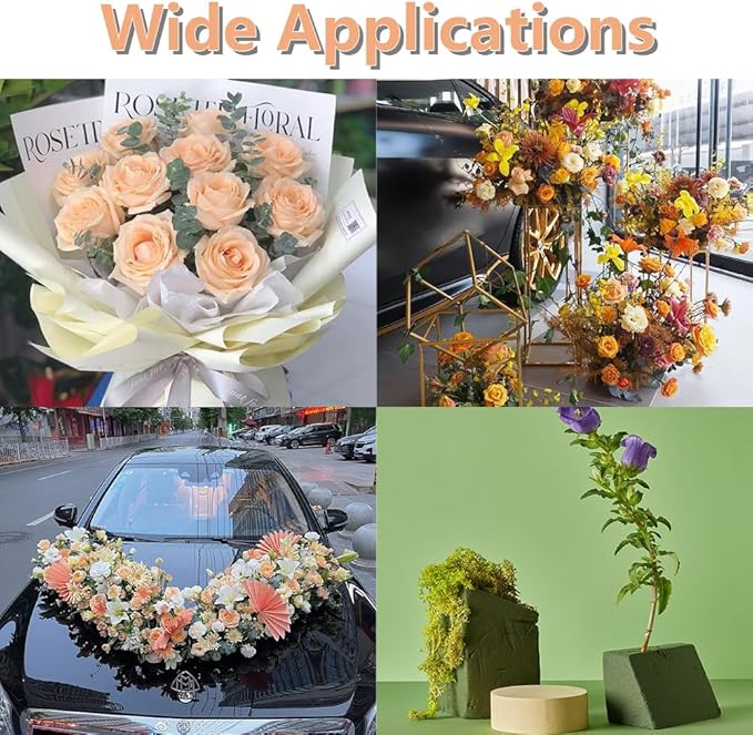 FLORABELS 8 PCS Wet Floral Foam Blocks for Fresh Flowers, Each (9"L x 4.1"W x 2.7"H)Green Foam for Flower Arrangements, Florist Foam Bricks for Weddings, Birthdays Gifts, Flower Foam Blocks for Crafts