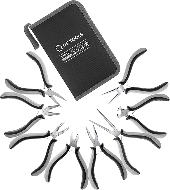 SOONAN 8 Pieces Mini Pliers Set, Jewelry Making Tools with Needle Nose Pliers, Wire Cutters, Round Nose Pliers, Bent Nose Plier