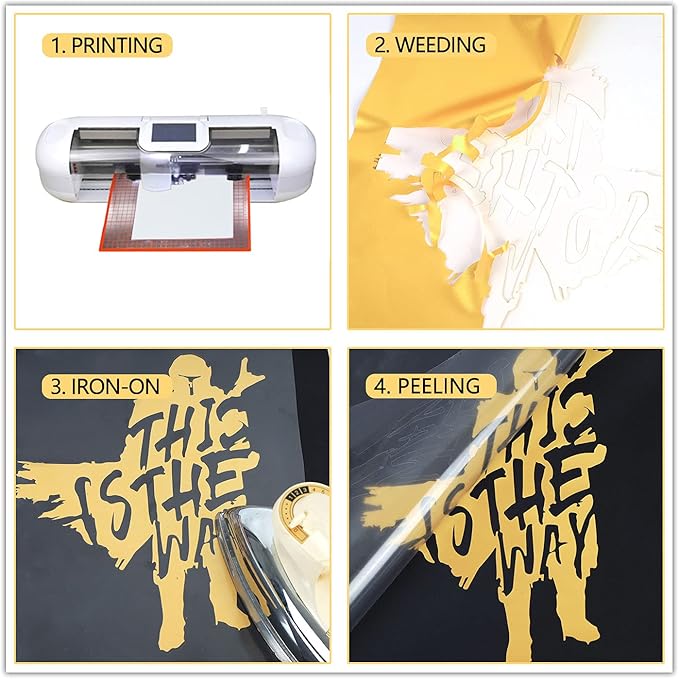 guangyintong Shiny Golden Heat Transfer Vinyl HTV Rolls, 12" x 8ft PU Iron on Vinyl Bundle for T-Shirts, Stretchy Thin Soft HTV Vinyl for All Cutter Machine Easy to Cut & Weed for Heat Vinyl Design