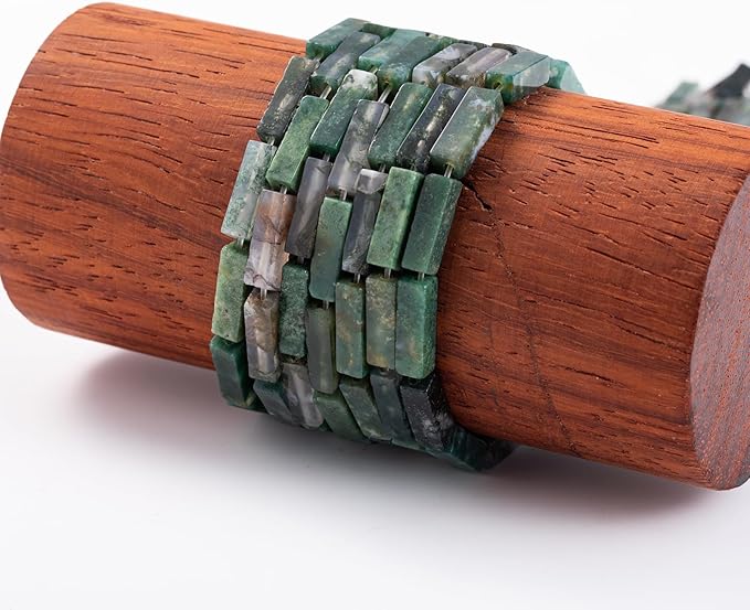 Natural Moss Agate Rectangle Tube Beads 4x13mm 38cm/str Loose Semi Gemstone Stone Beads for Making Bracelets Necklace Earrings
