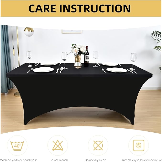 6-Pack 8ft Black Spandex Table Covers - Image 6