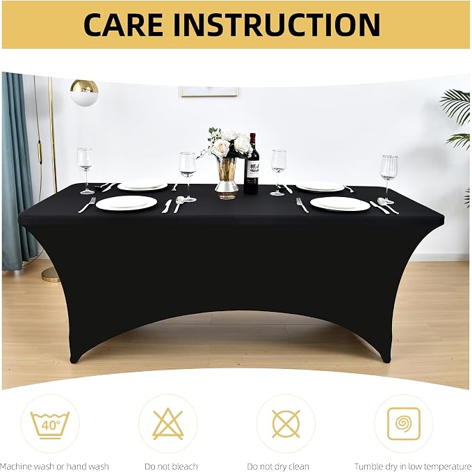 6-Pack 6ft Black Spandex Table Covers - Image 6