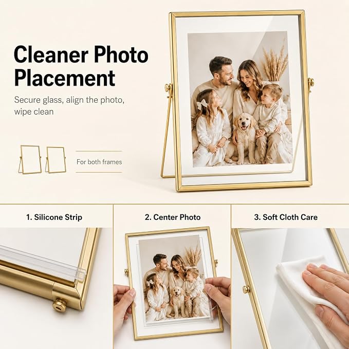 AceList Floating Picture Frame, 2 Pack 8x10 Gold Double Glass | Clear - Image 7