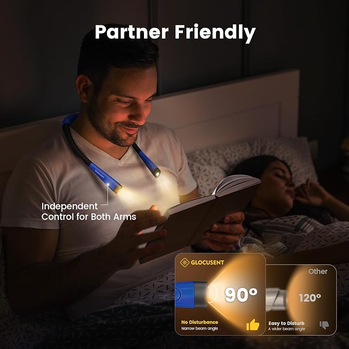 Glocusent Book Light, 3-Color & 6-Brightness Reading Light, Bendable Neck Light - Image 6