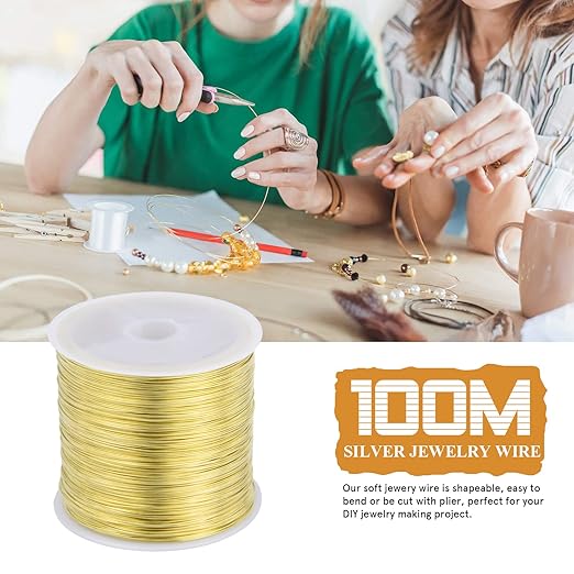 [328 Feet]28 Gauge Craft Wire Jewelry Wire 100M/0.3mm Gold Plated Thin Brass Wire Soft Metal Wire Bulk for Jewelry Making