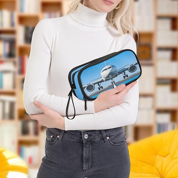 White Airplane Aircraft Pencil Case Box Boys Girls Large Pencil Pouch Zipper - Image 8