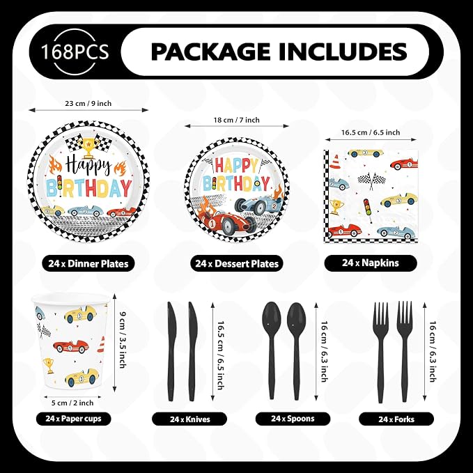 168Pcs Retro Race Car Birthday Party Decoration - Image 3