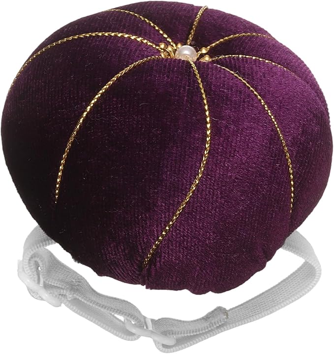 HARFINGTON Wrist Pin Cushion Wristband Sewing Pincushion Polyester Pin Holder Wearable Pumpkin Shaped Needles Wristband for Sewing Quilting Needlework DIY Crafts, Purple