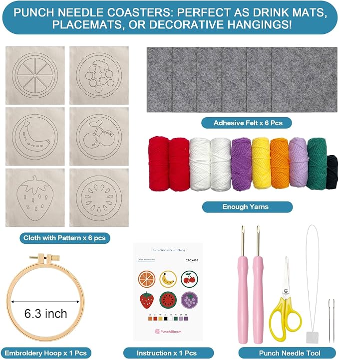 Punch Needle Coaster Kit for Adults Beginners, Easy Punch Embroidery Starter Set - Image 3