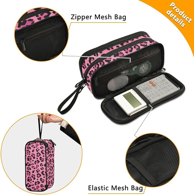 Hot Pink Black Leopard Print Pencil Case Box Boys Girls Large Pencil Pouch - Image 5