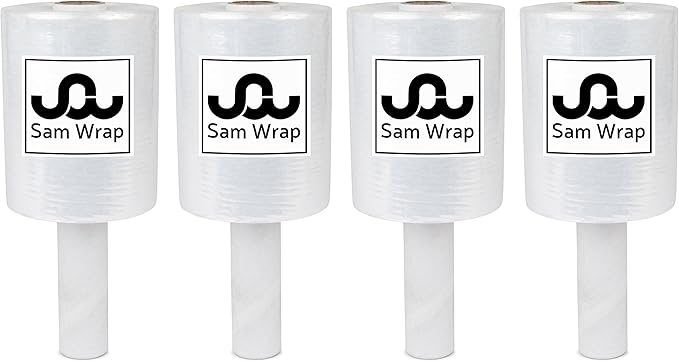 (R) Stretch Wrap 5" x 1000' Roll With Handle, 80 Gauge Extra Thick Durable Self-Adhering Plastic Wrap for Moving, Packing Wrap Industrial Strength, Clear Plastic Pallet Shrink (4 Pack)
