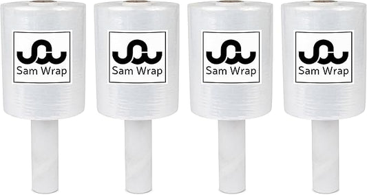 (R) Stretch Wrap 5" x 1000' Roll With Handle, 80 Gauge Extra Thick Durable Self-Adhering Plastic Wrap for Moving, Packing Wrap Industrial Strength, Clear Plastic Pallet Shrink (4 Pack)