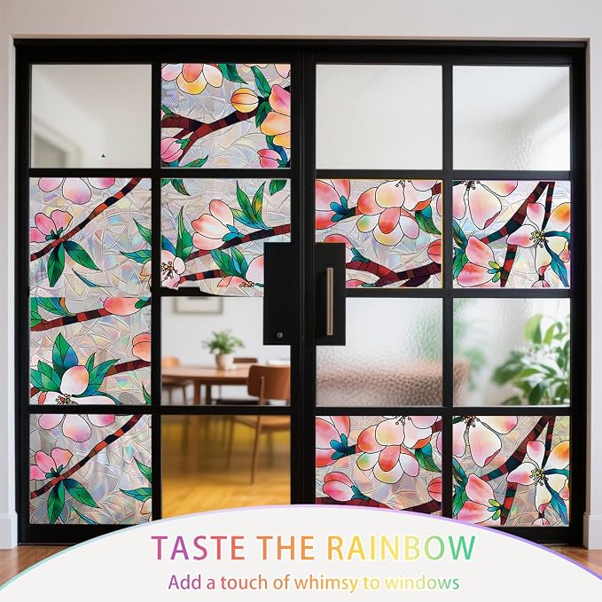 Peach Blossom Stained Glass Window Film Static Cling - Image 5