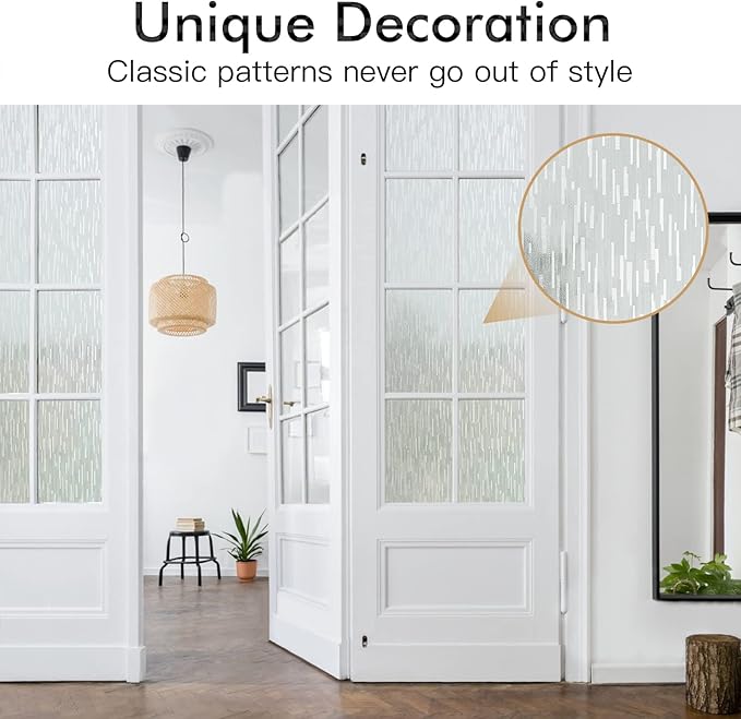 Haton Window Privacy Film, Frosted Glass Static Cling Sun Heat Blocking Window Clings, Frosting Opaque Coverings, Vinyl Removable Stickers Tint for Home Door Office, Non Adhesive 35.4" x 157.4"