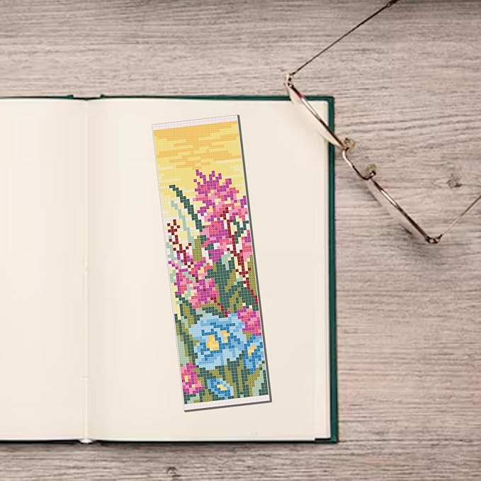 FREEBLOSS 6 Set Cross Stitch Bookmark Kit Wild Flowers Pattern Stamped Cross - Image 7