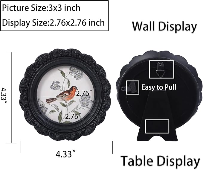 Vintage Picture Frames 3x3 Round Black Antique Picture Frames - Image 2