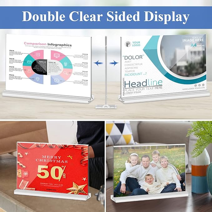 Arrobust Acrylic Sign Holder 8.5x11 Inches 6 Pack Horizontal, T -Shaped Double - Image 3