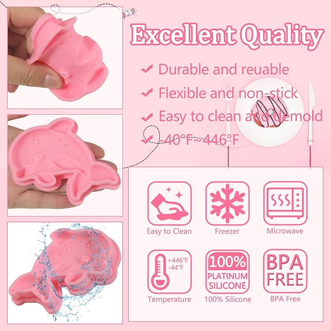 1 Pcs Dolphin Chocolate Silicone Mold, Cute Marine Animal Cake Decoration Fondant Mold, Suitable for Baking Biscuits, Candies, Dough Jelly, Resin Crafts, Clay Plaster Modeling
