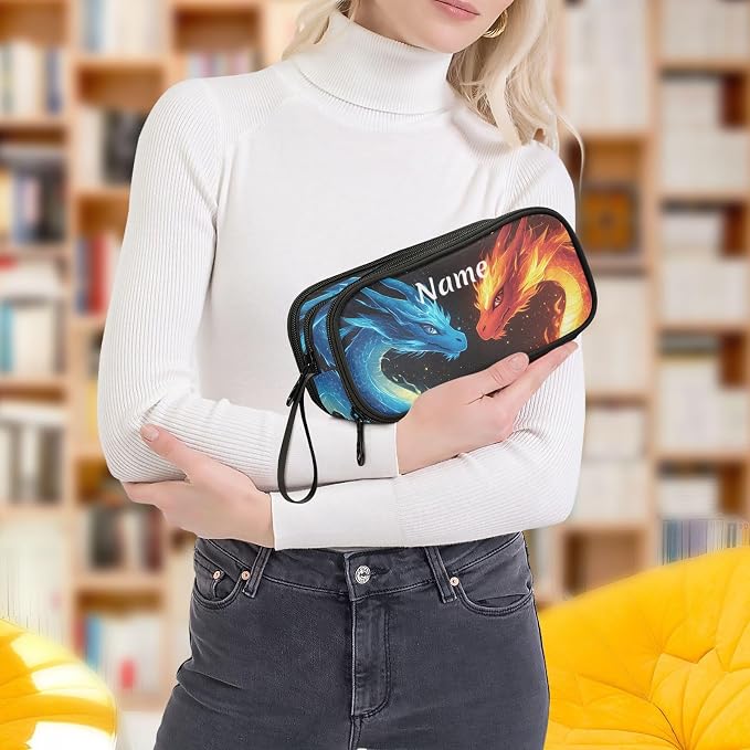 Custom Dragons Red Blue Fire Eyes Pencil Case Box Boys Girls Personalized Name - Image 6