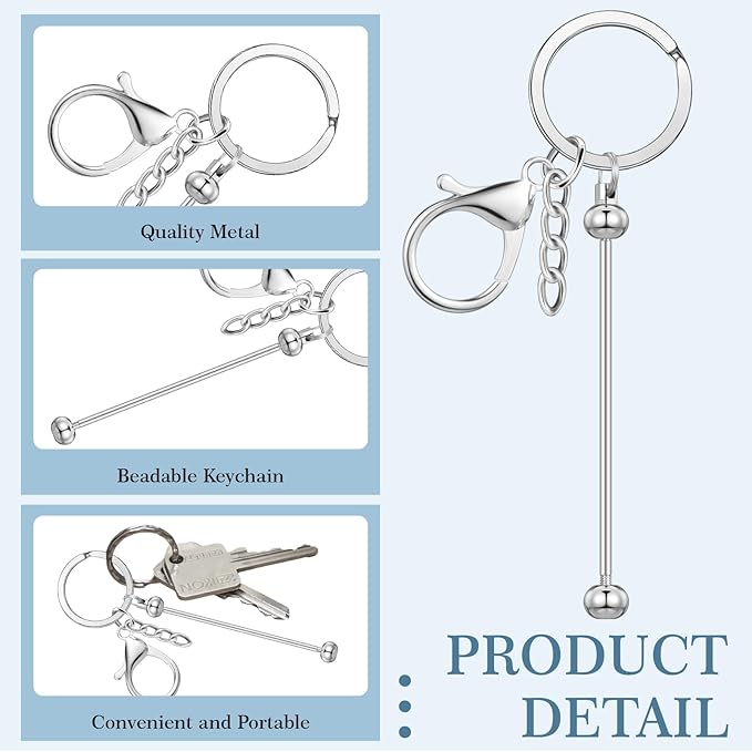 Tondiamo 12 Pcs Beadable Keychains Bars Bulk Blank Beaded Metal Keychain - Image 3