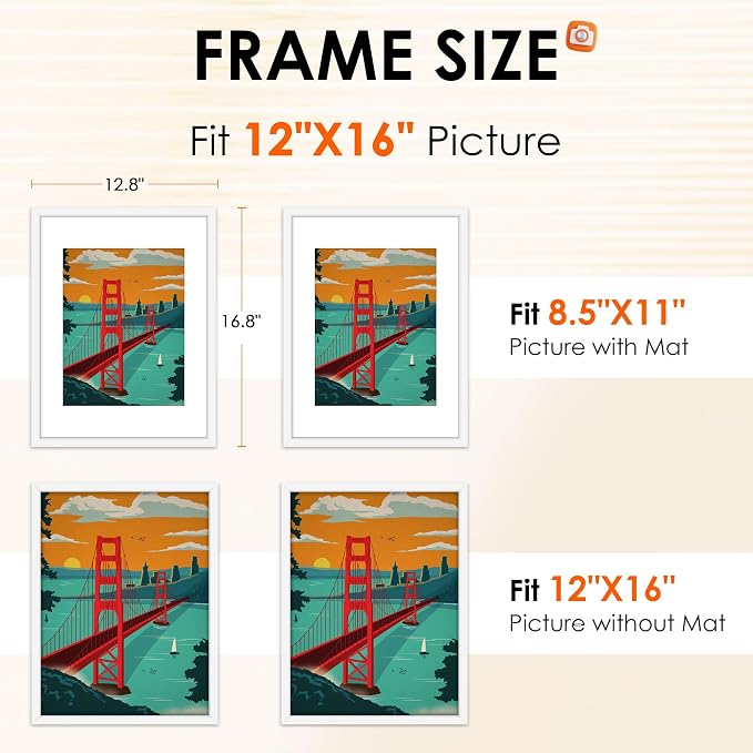 FIXSMITH 12x16 Picture Frame White Set of 2, Photo Frame - Image 2