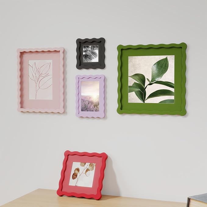 6x6 Picture Frame with Mat for 4x4, Wavy Edge Wooden Real Glass Photo Frame for - Image 6