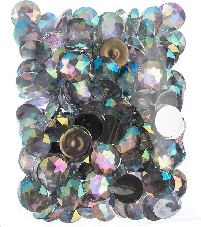 200 Pieces 20mm, Crystal AB, Acrylic Round Flat Back Rhinestones - Image 2
