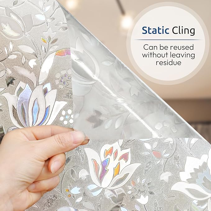 rabbitgoo Window Privacy Film, Stained Glass Cling, Tulip 35.4" x 118.1" | - Image 4