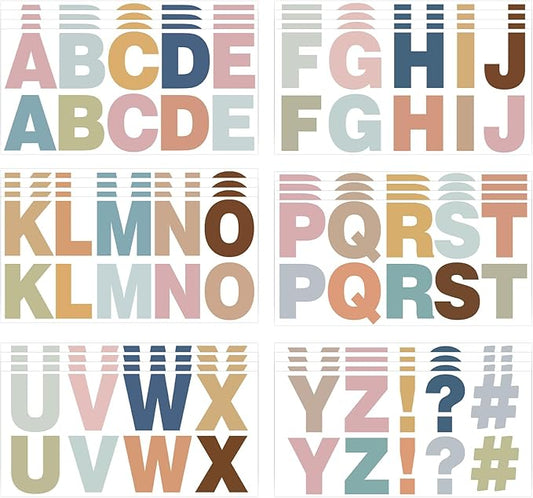 232 Pcs 24 Sheets Boho Bulletin Board Letters,2.4 Inch Letter Stickers Self, Large Alphabet Stickers, ABC Letters for Classroom Wall Window Door Home Decor.(Boho 24)